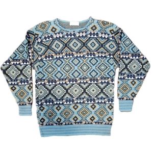 Vintage Tricots St Raphael 100% Cotton GEOMETRIC sweater w/ distressed  collar